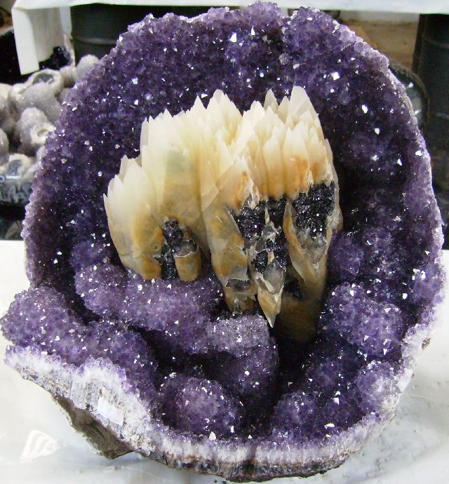 amethyst druse with calcite crystals